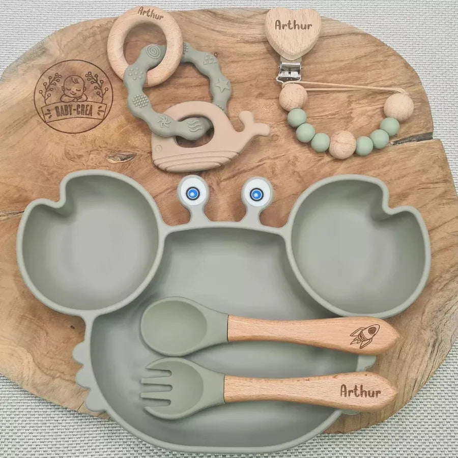 Coffret naissance mixte avec gravure prénom vert olive