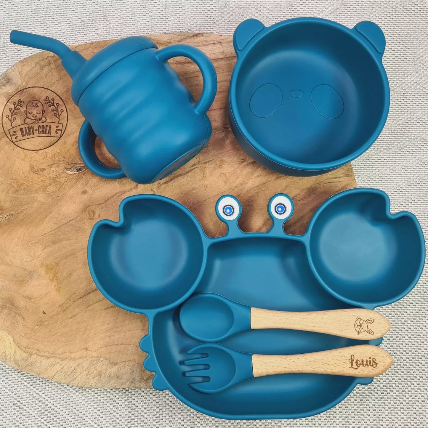 Coffret repas anti-renversement pour bébé bleu marine
