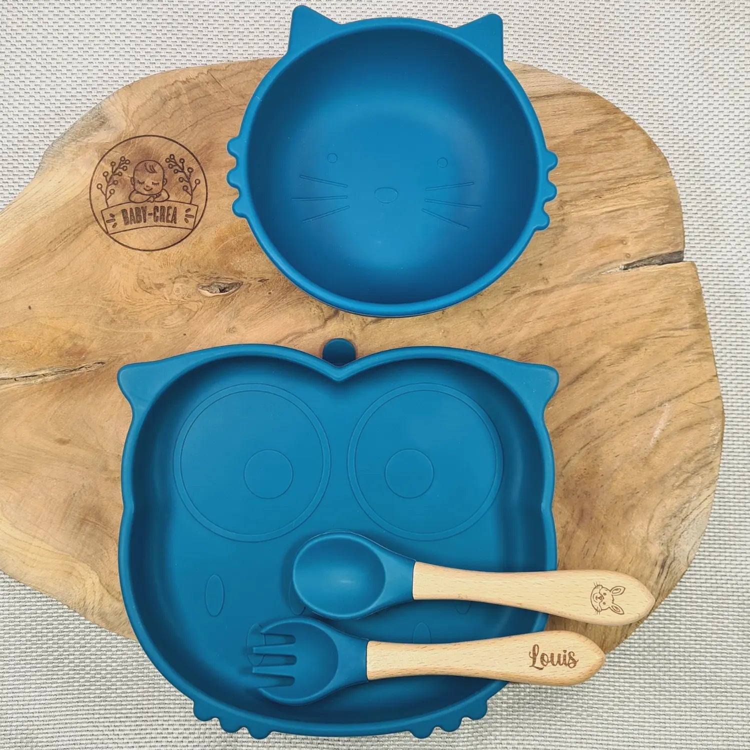 Assiette compartimentée antidérapante hibou ,Bol silicone chat sans BPA pour bébé