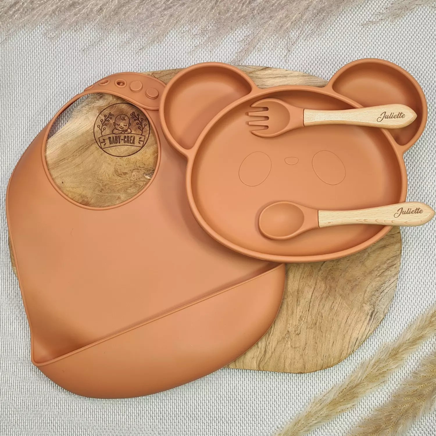 Couverts bébé personnalisés avec prénom marron