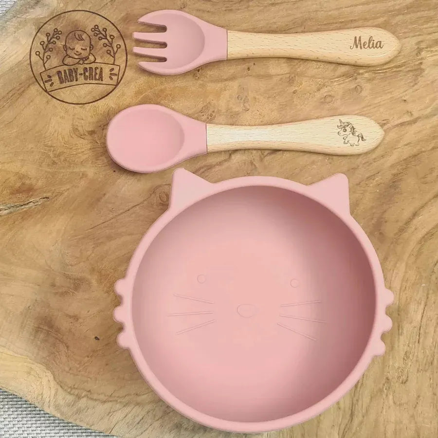 Bol bébé silicone en forme de chat avec ventouse