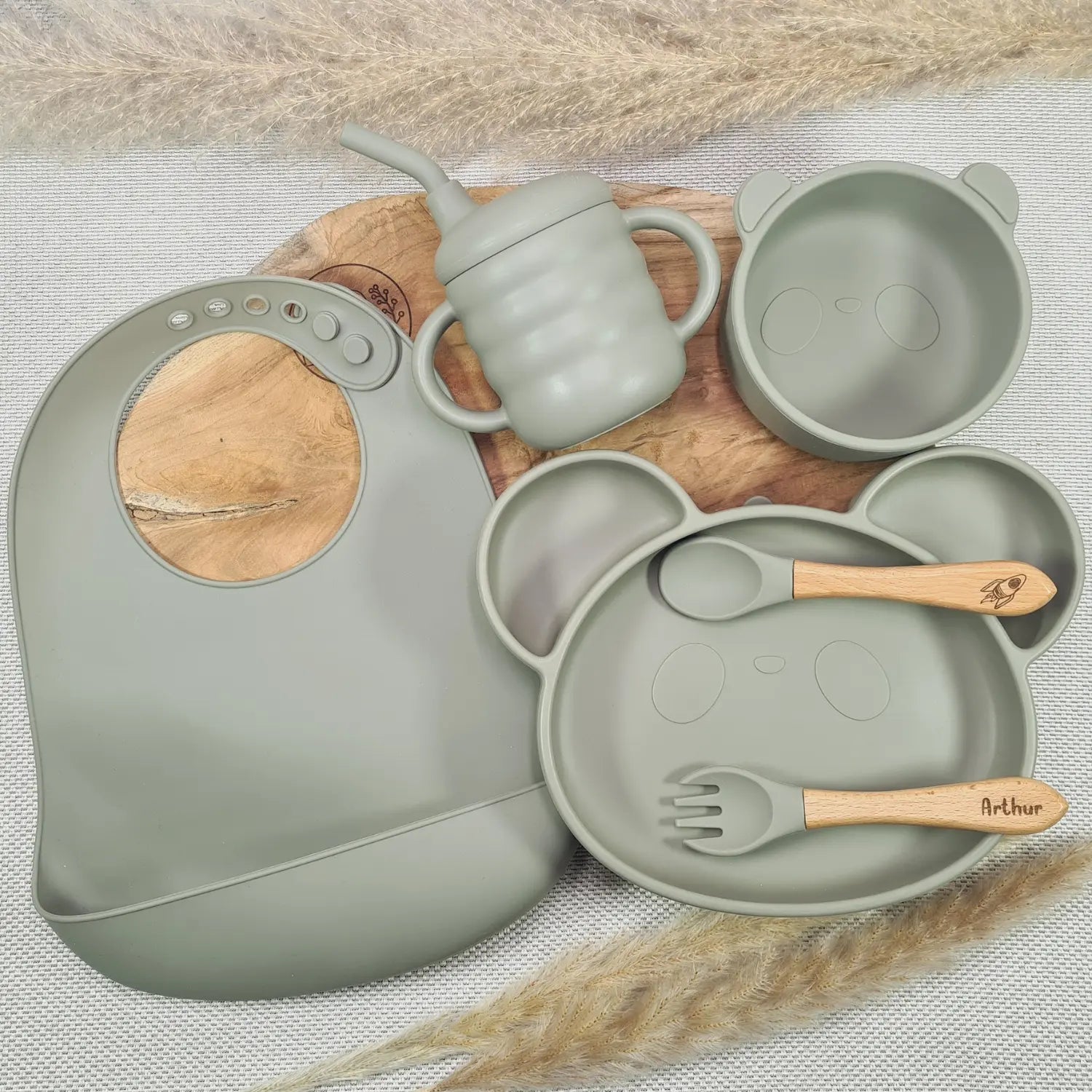 Coffret repas bebe personnalise vert