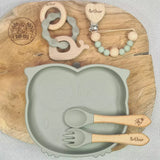 Coffret bébé personnalisé avec assiette hibou