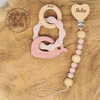 Coffret bébé personnalisé avec prénom - attache tétine - anneau dentition 