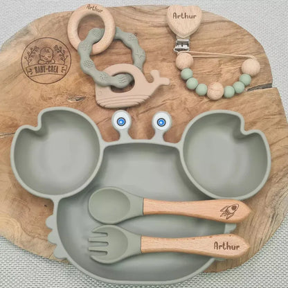 Coffret naissance mixte avec gravure prénom vert olive