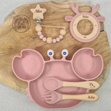 Coffret repas bébé avec accessoires personnalisés rose