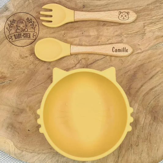 Coffret repas bébé bol chat personnalisé