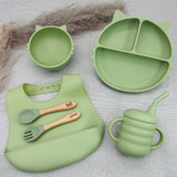 Coffret repas bébé personnalisé vert clair avec set complet en silicone, idée cadeau naissance originale Baby-Crea