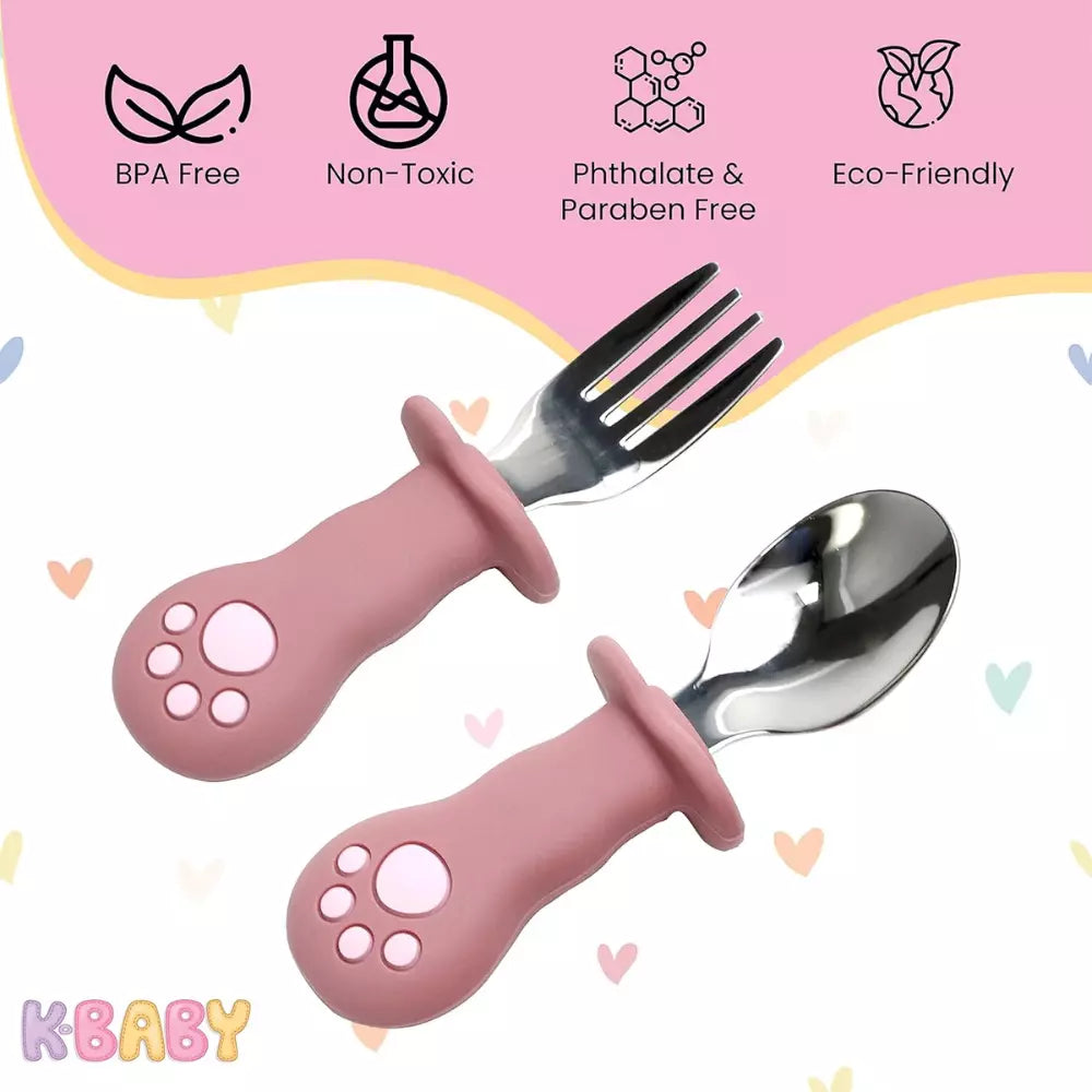 Couverts premier âge bébé rose motif chat