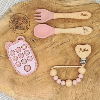 Ensemble naissance personnalisé prénom gravé rose