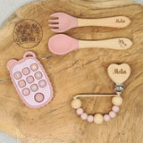 Ensemble naissance personnalisé prénom gravé rose