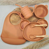 Coffret repas bébé panda personnalisé Baby-Crea marron
