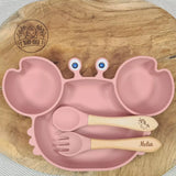 Assiette bébé crabe anti-renversement silicone rose