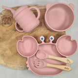 Nouveau Set repas bébé complet crabe et panda rose 