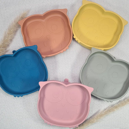 Assiette bébé en forme de hibou avec ventouse