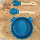 Bol bébé ventouse panda avec couverts personnalisés bleu marine