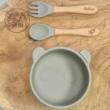 Set repas bébé silicone avec prénom vert 