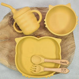 Coffret Baby-Crea repas bébé hibou et chat jaune