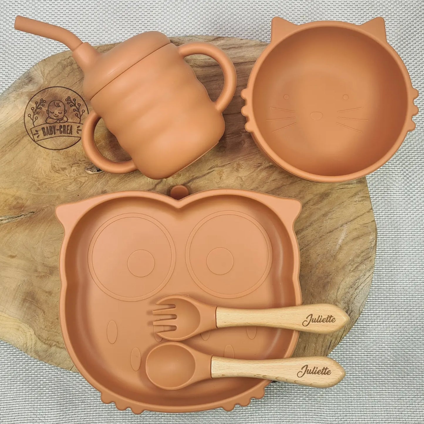 Ensemble repas bébé fille ou garçon personnalisé rouge tommette 