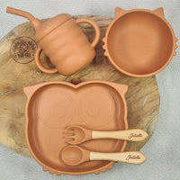 Ensemble repas bébé fille ou garçon personnalisé rouge tommette 