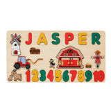 puzzle bois prénom JASPER et chiffres colorés