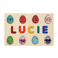 puzzle bois prénom LUCIE avec œufs décorés