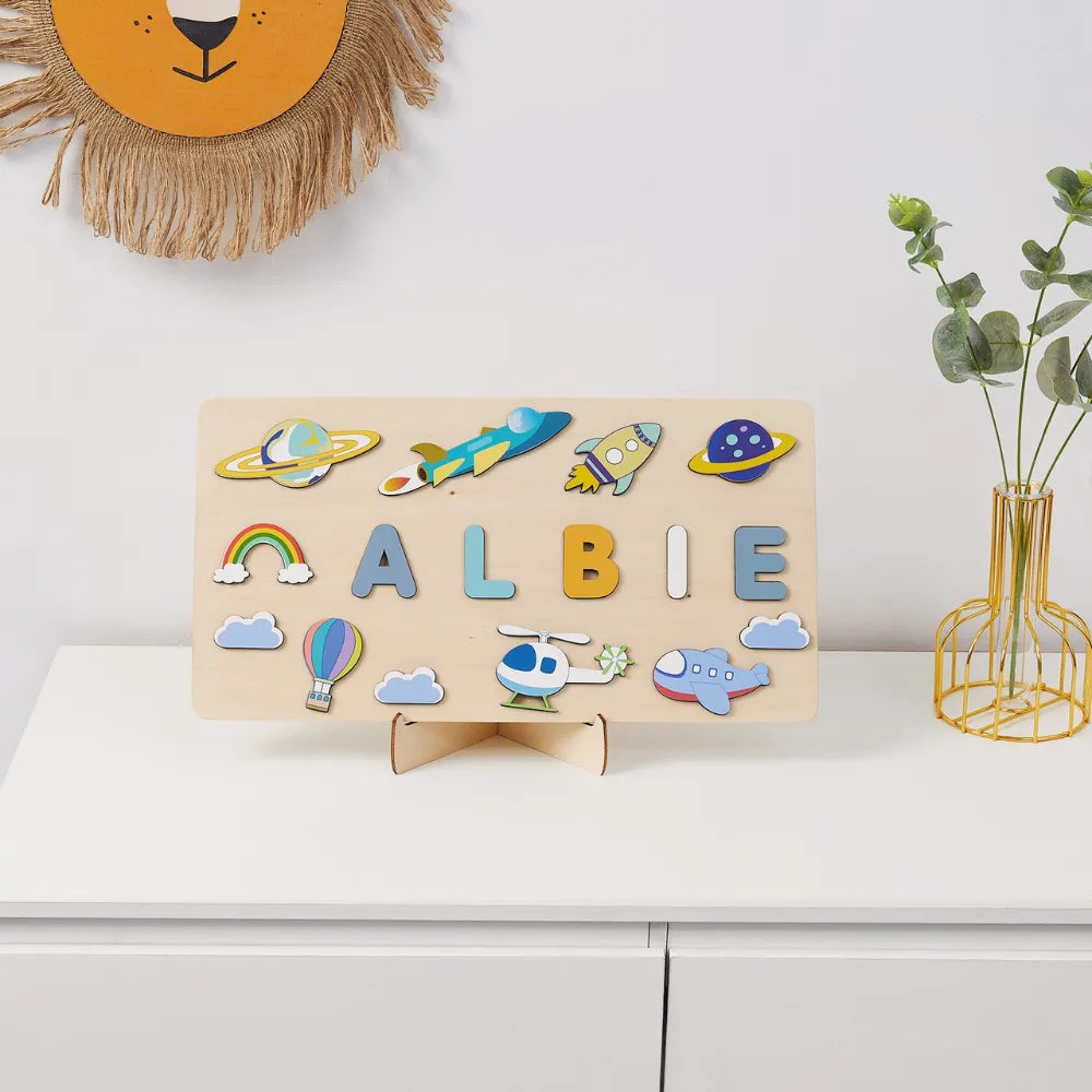 puzzle prénom ALBIE ciel et espace bois