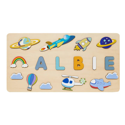 puzzle prénom ALBIE fusée avion hélico