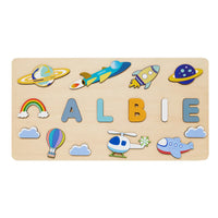 puzzle prénom ALBIE fusée avion hélico