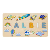 puzzle prénom ALBIE fusée avion hélico