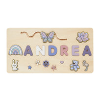 puzzle prénom ANDREA décor arc-en-ciel et peluche
