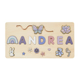puzzle prénom ANDREA décor arc-en-ciel et peluche