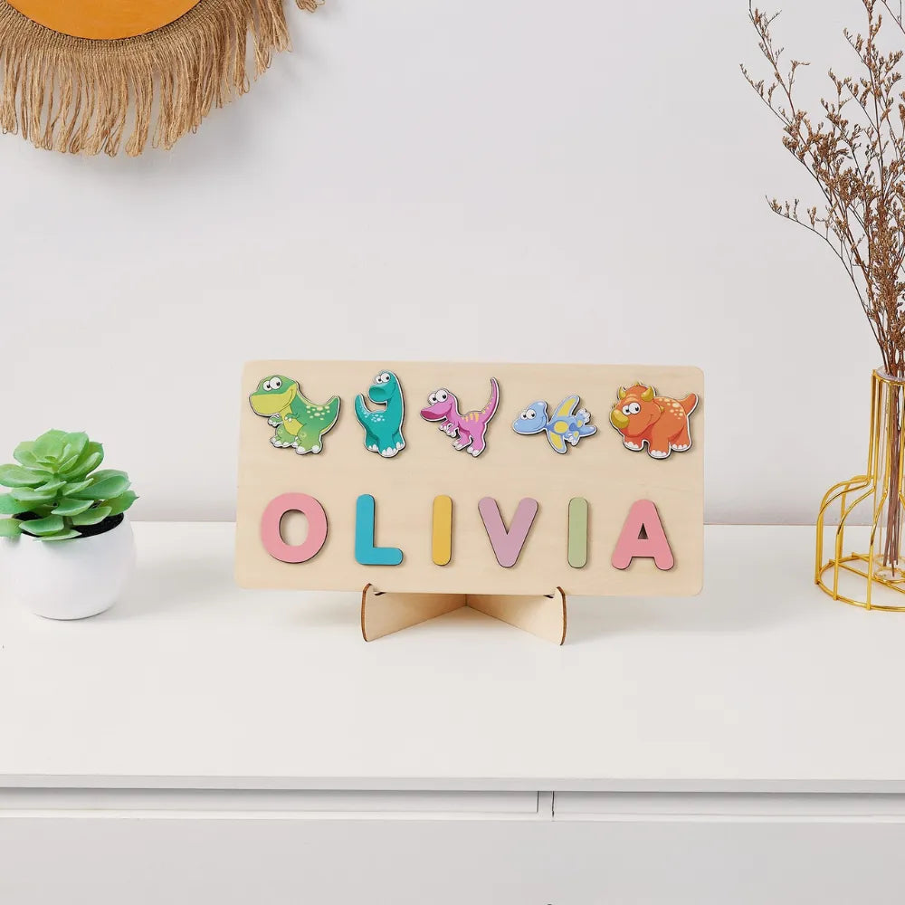 puzzle prénom OLIVIA bois dinosaures