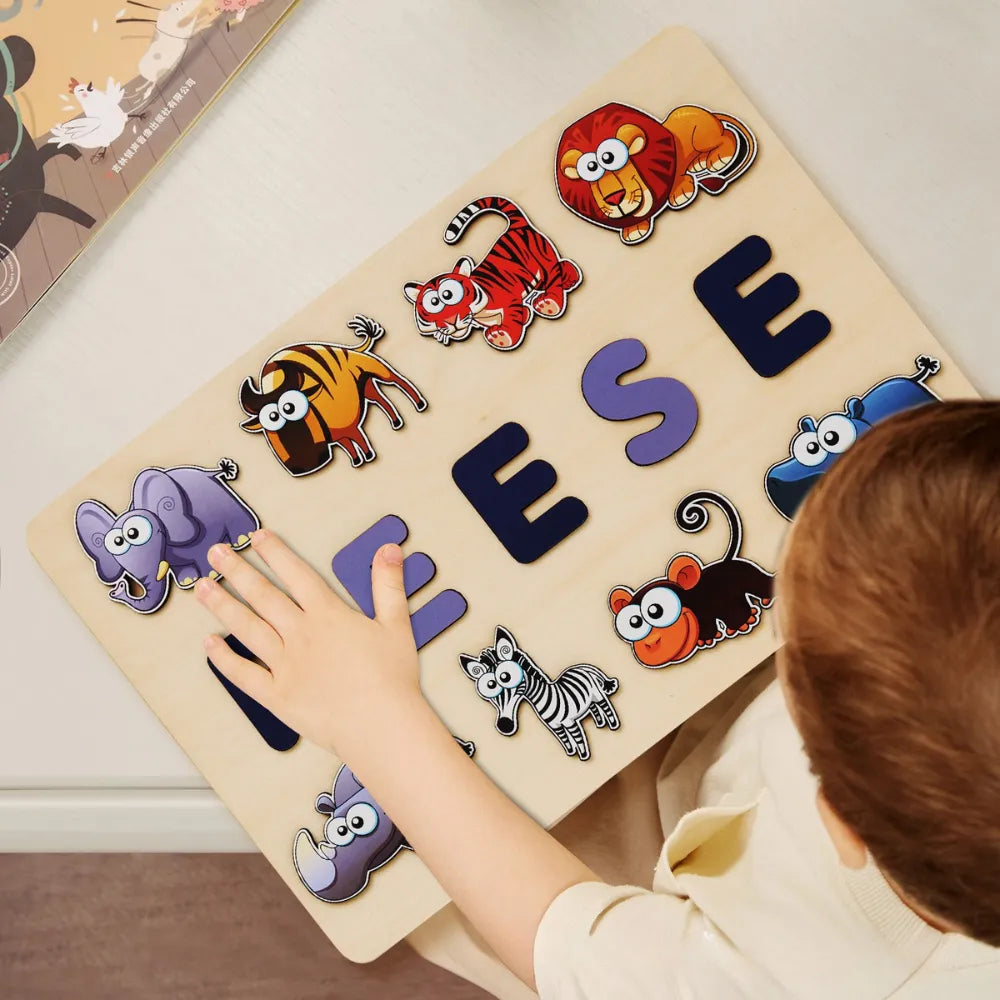 puzzle prénom REESE personnalisé jungle bois