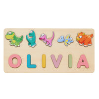 puzzle prénom enfant OLIVIA dinos rigolos