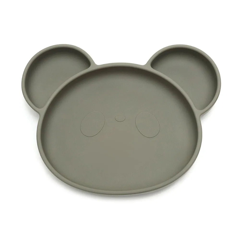 Zoom sur assiette bébé vert olive