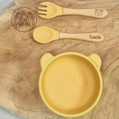 Cadeau naissance set repas bébé prénom jaune