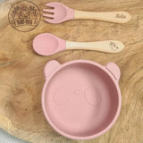 Vaisselle bébé antidérapante personnalisée rose